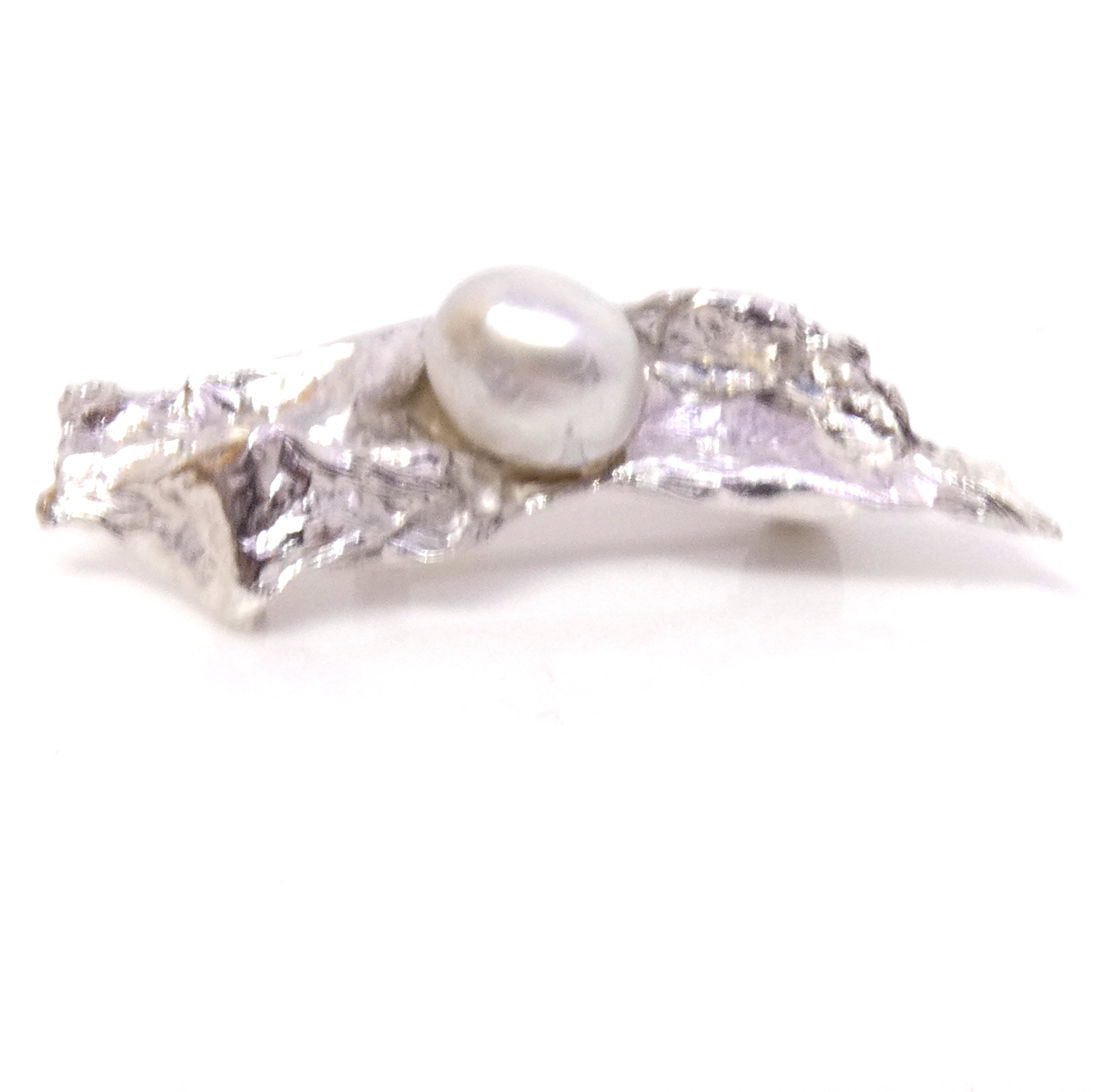 White South Sea Keishi Pearl on Freeform Silver Brooch